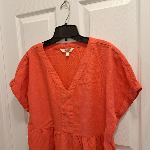 Briggs New York Coral Linen Dress Medium V-neck Short Sleeved - Picture 10 of 15